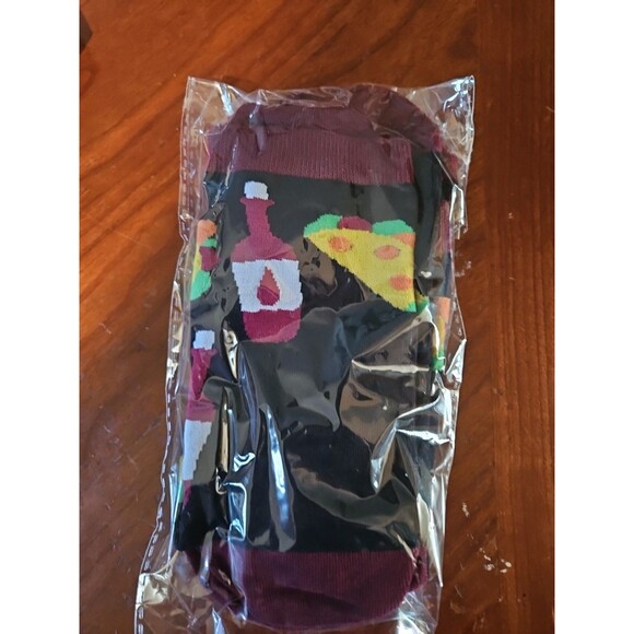 NIP Novelty Woman Socks Black & Maroon “Bring Me Some Tacos And Wine” - Picture 2 of 2